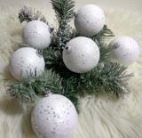 Vianočné gule biele trblietky 6 ks 7 cm