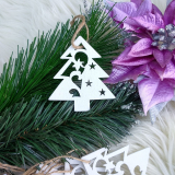 Biela vianočná ozdoba drevený stromček 7 cm