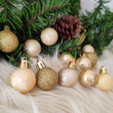 Vianočné gule na stromček zlaté štyri druhy 12 ks 3 cm