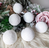 Vianočné gule biele zasnežené 6 ks 6 cm
