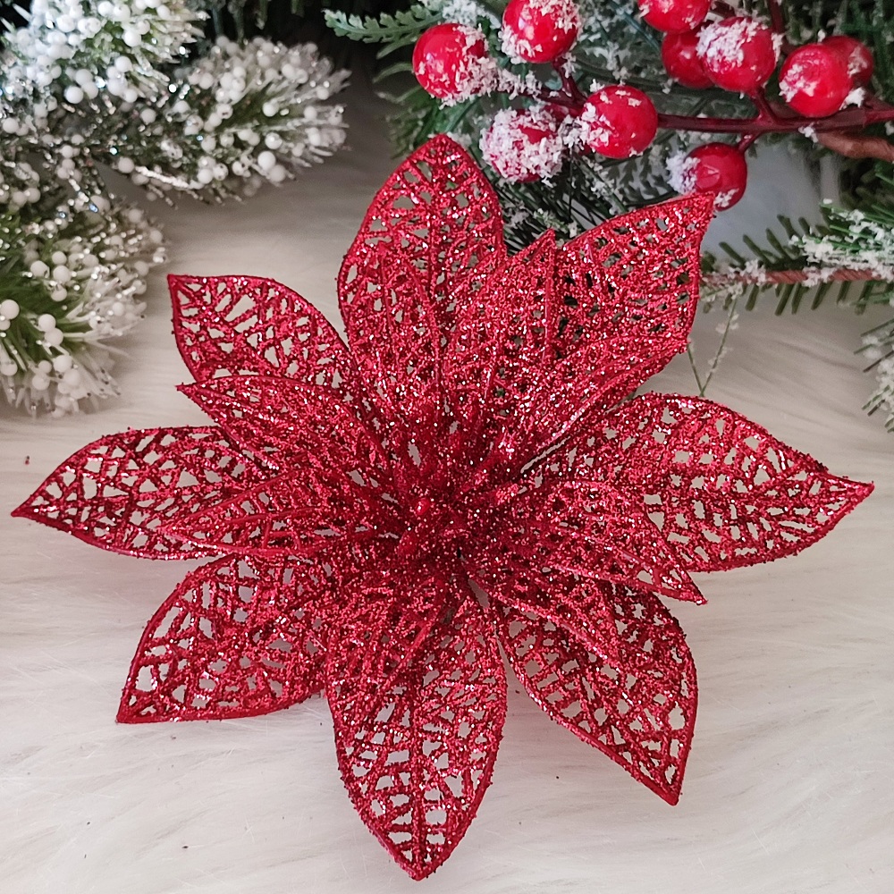 Červená vianočná ruža na štipci 15 cm