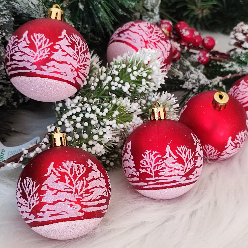 Červené vianočné gule krajinka 6 ks 6 cm
