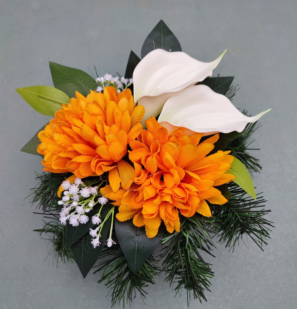 Smútočná ikebana oranžová 30 cm