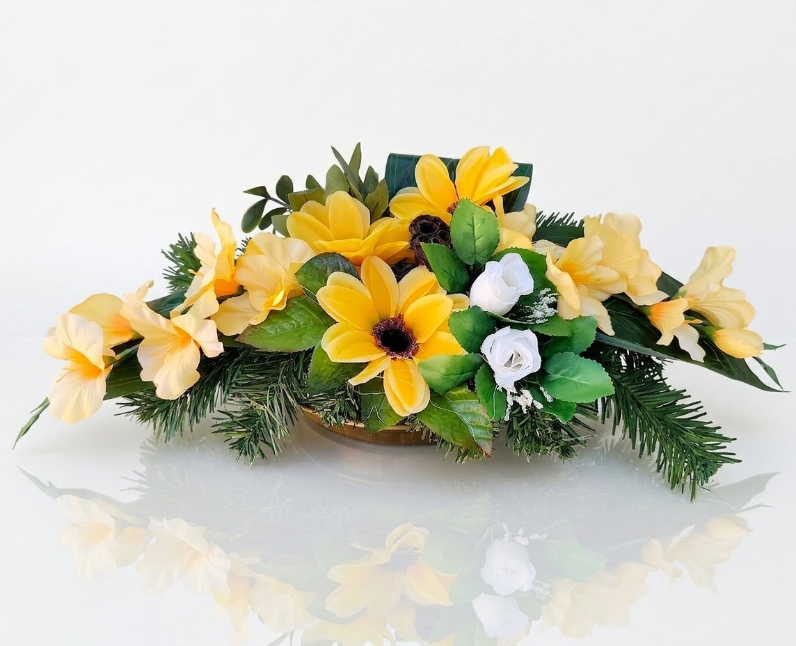 Smútočná ikebana na hroby žltá 71 cm