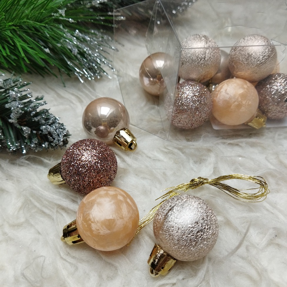 Vianočné gule na stromček champagne 12 ks 3 cm