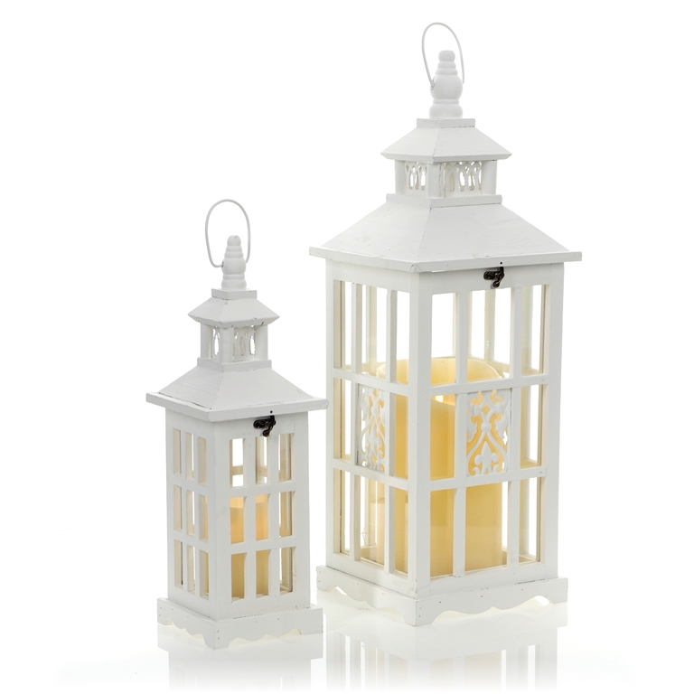 AKCIA: Set bielych drevených lampášov 66 a 45 cm