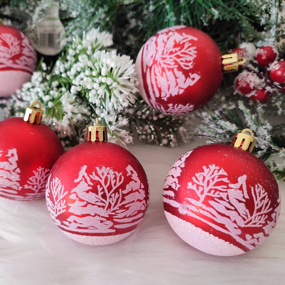 Červené vianočné gule krajinka 6 ks 6 cm