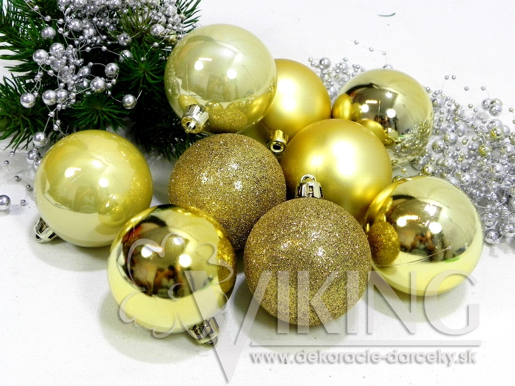 Vianočné gule zlaté tri druhy 9 ks 6 cm