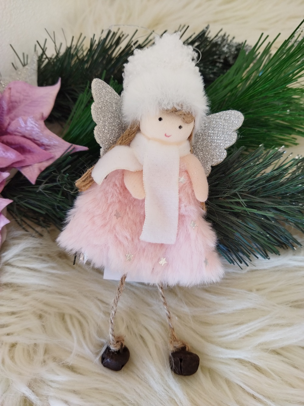 Vianočná dekorácia ružový anjelik 16 cm