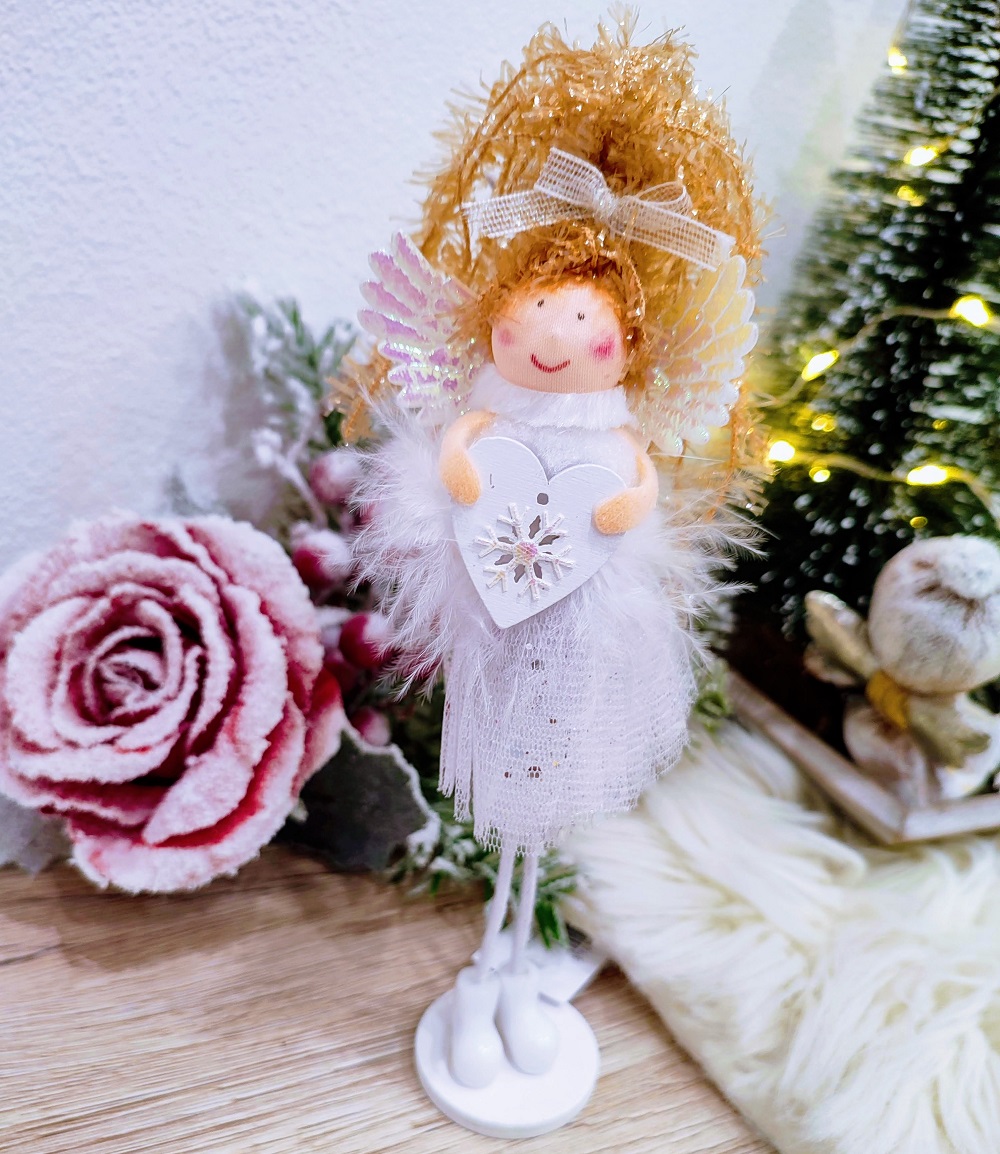 Vianočná dekorácia anjelik biely 18 cm