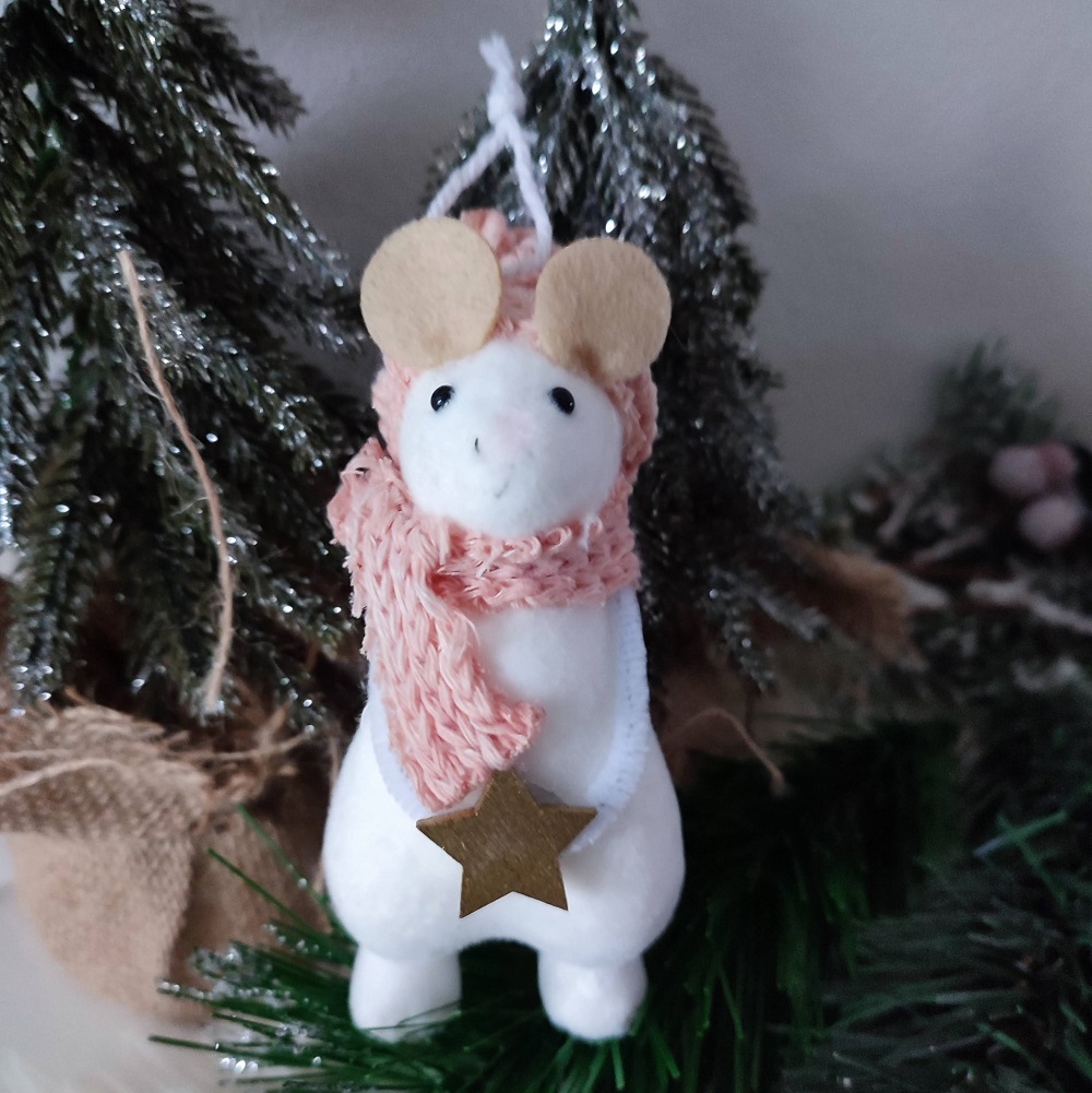 Vianočná ozdoba biela myška