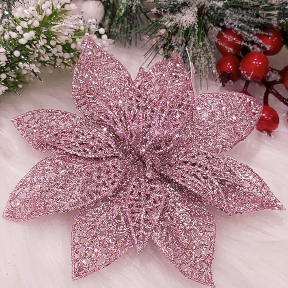 Ružová vianočná ruža na štipci 15 cm