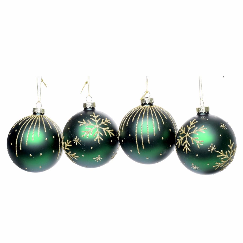 Sklenené vianočné gule zelené 4 ks 8 cm