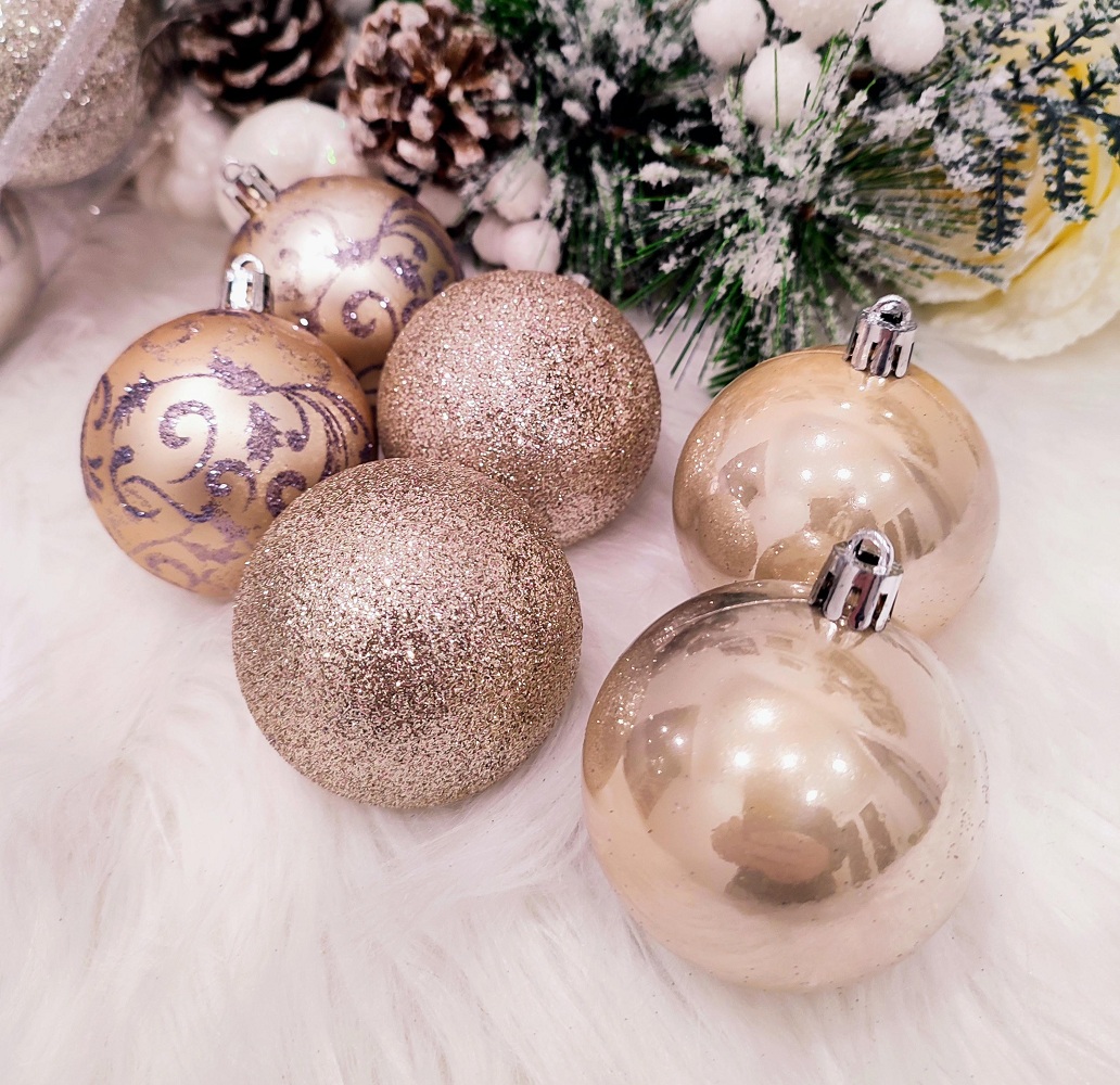 Vianočné ozdoby champagne set 20 ks 6 cm