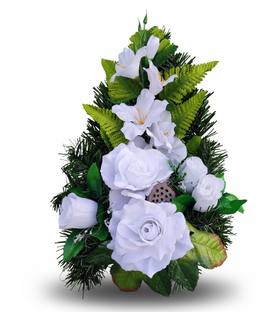 Biela ikebana na hroby 40 cm