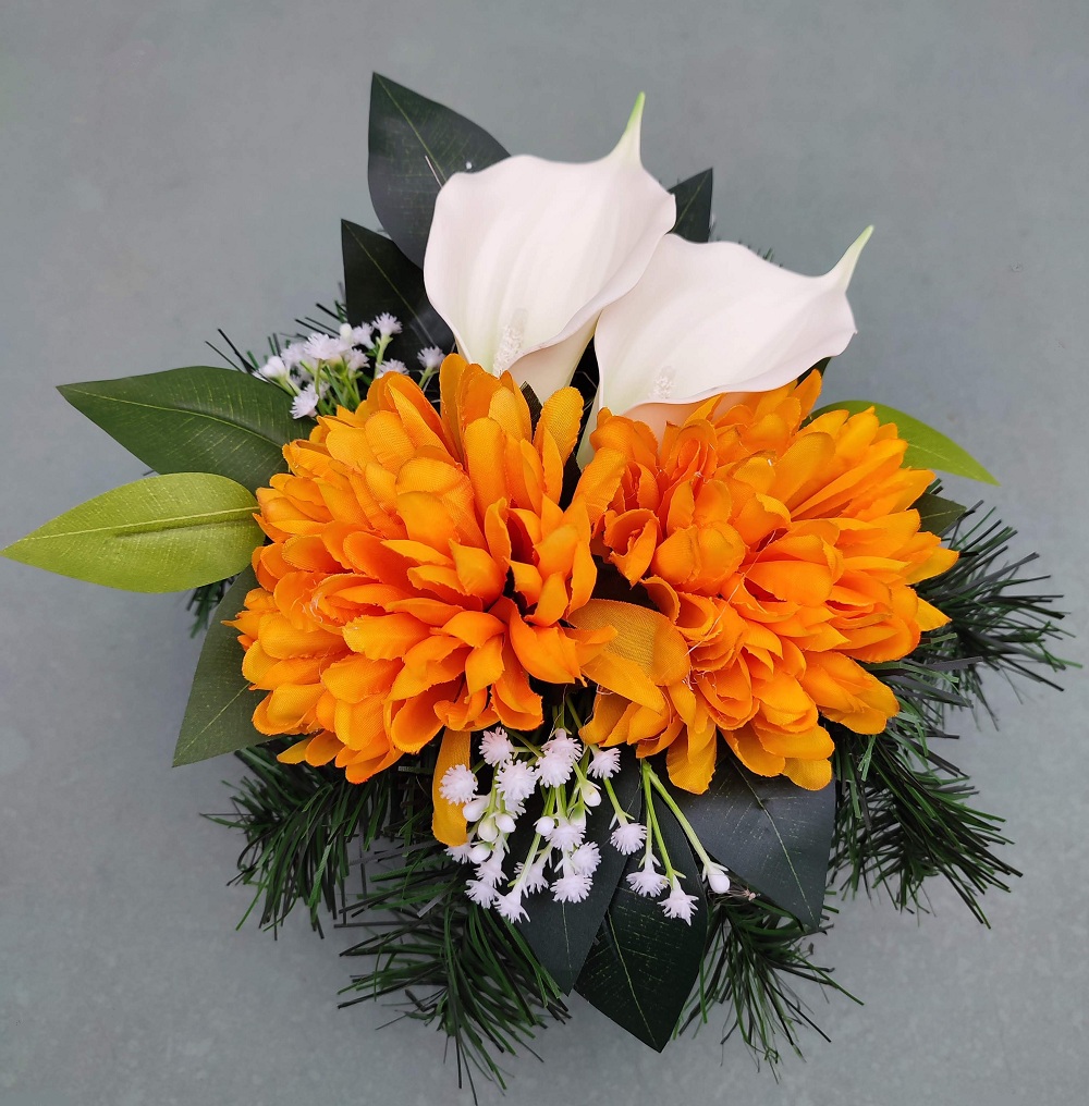 Smútočná ikebana oranžová 30 cm