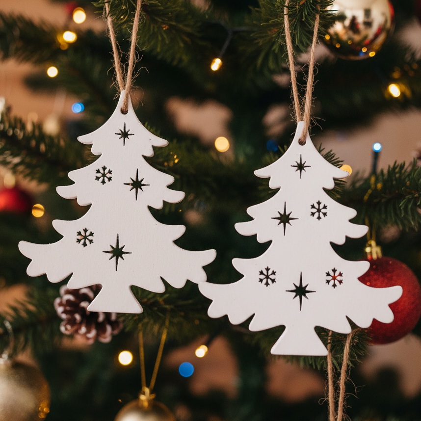 Drevené biele stromčeky 8 cm 2 ks