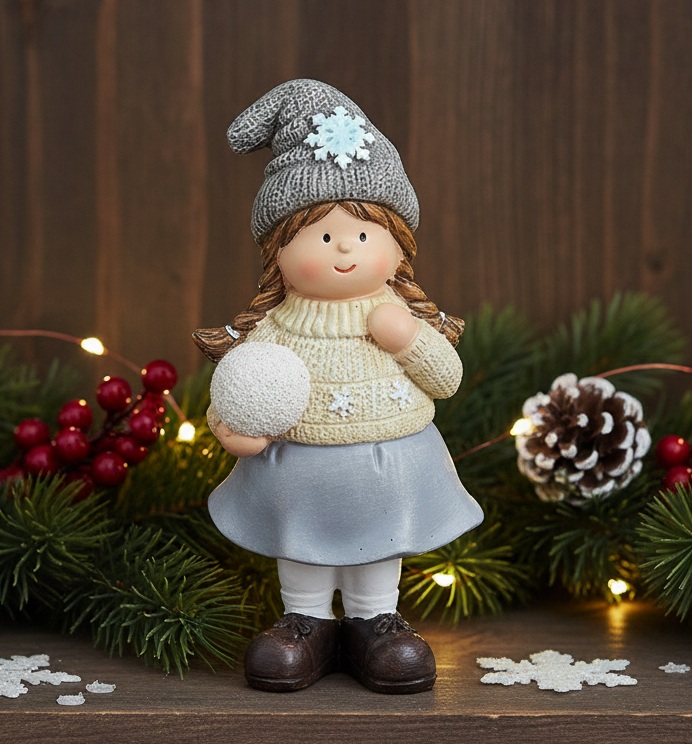 Vianočná dekorácia dievča so snehovou guľou