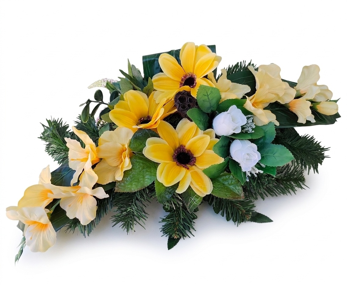 Smútočná ikebana na hroby žltá 71 cm