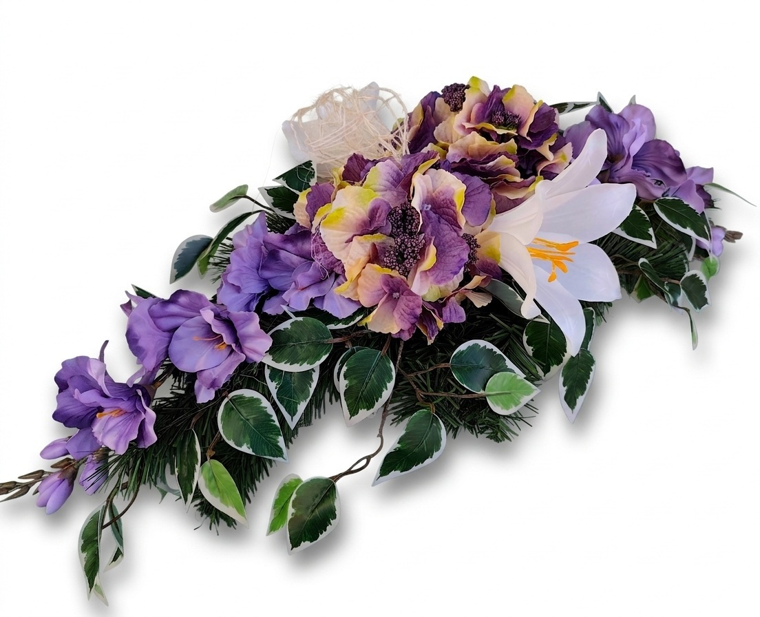 Smútočná ikebana na hroby fialová 95 cm