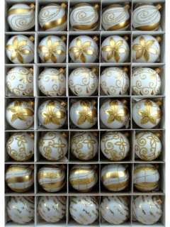 Bielo zlatý set sklenených vianočných gúľ 35 ks 7 cm