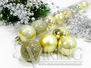 Vianočné gule zlaté tri druhy 12 ks 4 cm