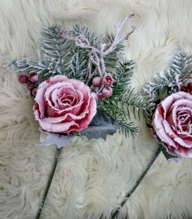 Vianočný zápich červená ruža s prízdobou 38 cm