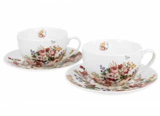 Porcelánová súprava šálky s tanierikmi Vintage flowers 2 + 2 ks