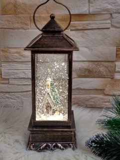 Vianočný hrajúci snežiaci LED lampáš Betlehem 27 cm