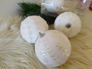Luxusné biele vianočné gule veľké 10 cm 4 ks