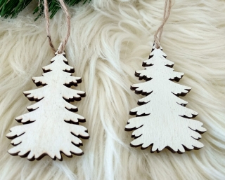 Drevené vianočné ozdoby biele stromčeky 8 cm 2 ks