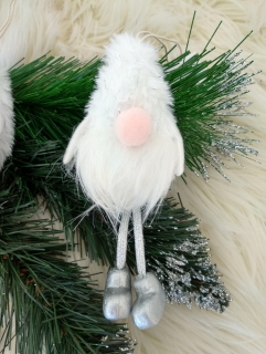 Biely vianočný škriatok na zavesenie 14 cm