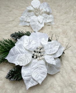 Vianočné ruže na štipci biele 24 cm 2 ks