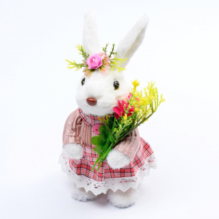 Jarná dekorácia zajačica s kvetmi 20 cm