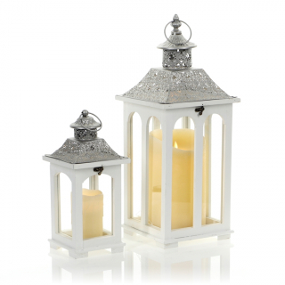 Biele drevené lampáše 57 cm