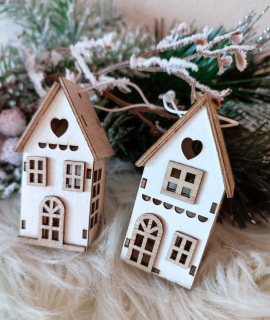 Vianočné biele drevené domčeky 2 ks