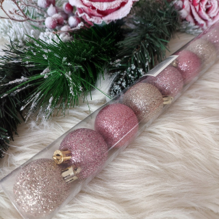 Trblietavé ružové vianočné gule 9 ks 4 cm