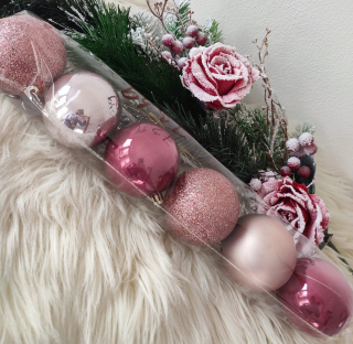 Lesklé ružové vianočné gule 7 cm 6 ks