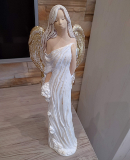 Soška anjela Rozália zlatý brokát 38 cm