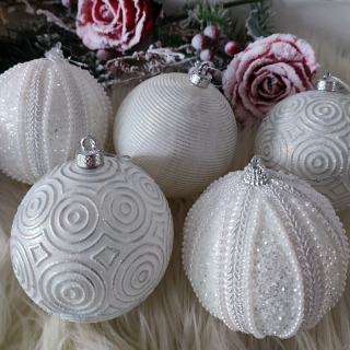 Luxusné biele vianočné gule 10 cm 6 ks