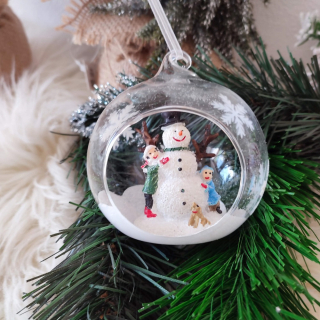 Sklenená vianočná guľa snehuliak 8 cm